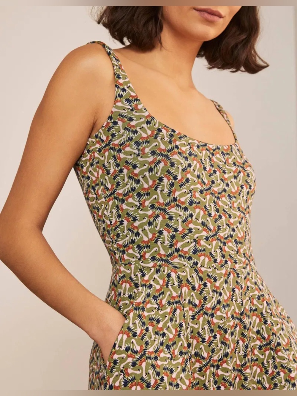 Boden Petronella Jersey Knit Tank Midi Dress Pea Flamingo Neutral Summer Chic